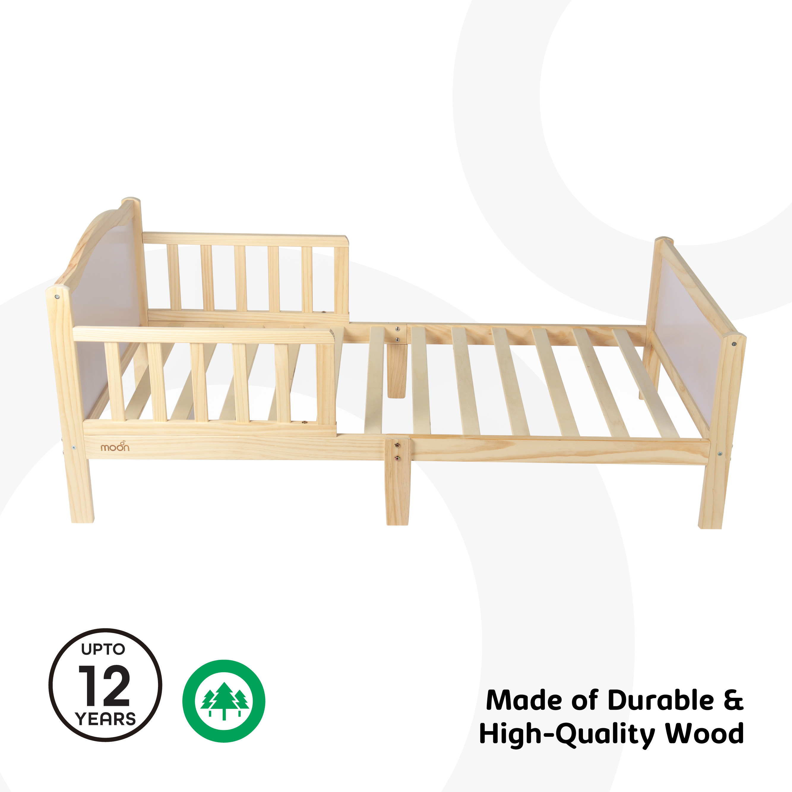 Moon - Wooden Toddler Bed & Mattress - Natural Wood