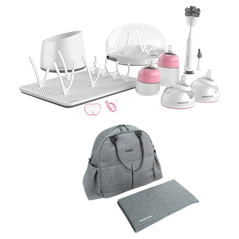 Nanobebe - Newborn Gift Set w/ Duet Diaper Changing Bag - Pink