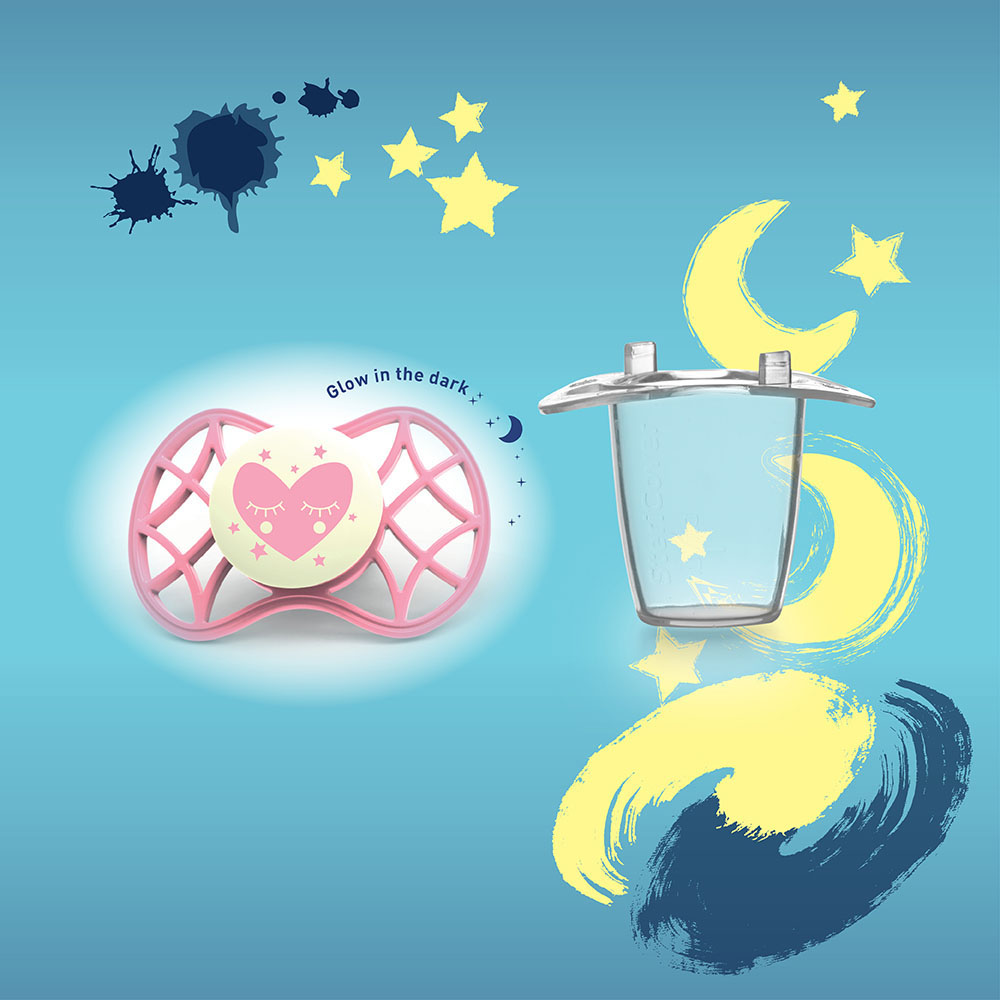 Nuvita - Glow Orthodontic Soother with Stericover - 0M+ - Pink
