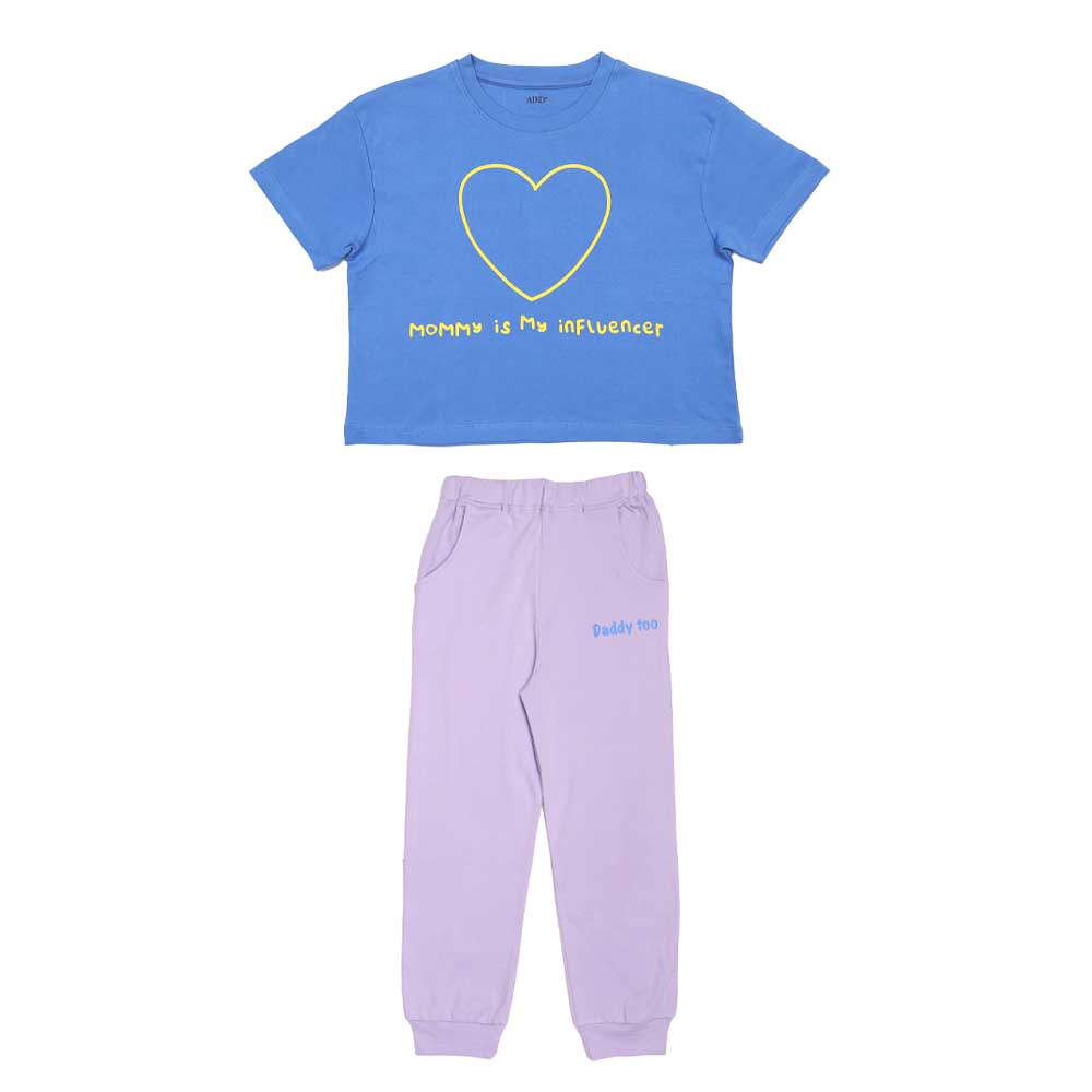 Aiko Kids Short Sleeve T-Shirt with Pants - Blue - 2 Pcs