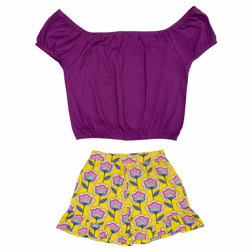 Aiko Girls Floral Print Crop Top & Skirt Set