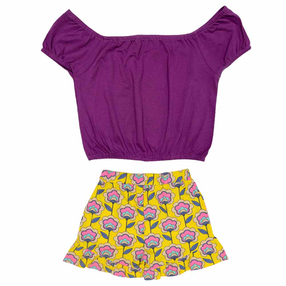 Aiko Girls Floral Print Crop Top & Skirt Set