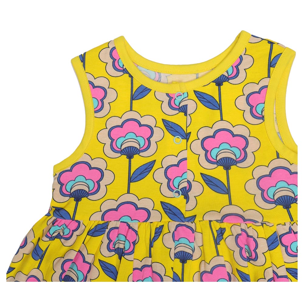 Aiko Infants Floral Print Dress with Bloomer - Yellow
