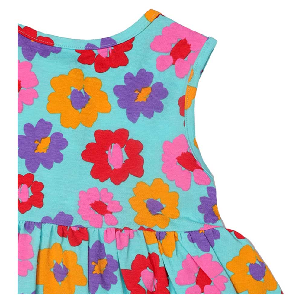 Aiko Infants Floral Print Dress with Bloomer - Blue