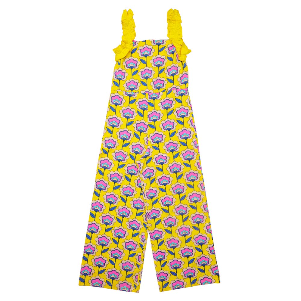 Aiko Girls Printed Jumpsuit - Yellow