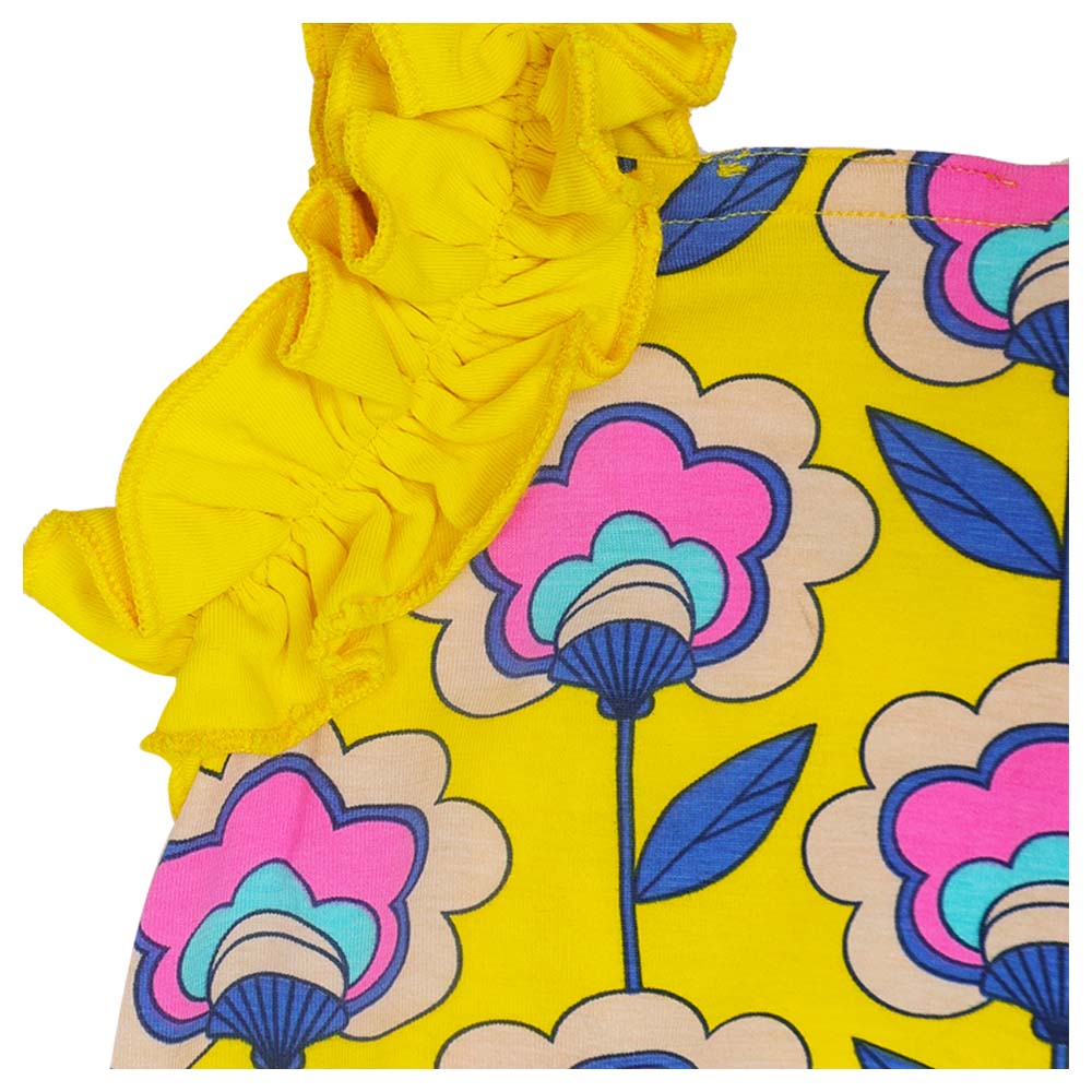 Aiko Girls Printed Jumpsuit - Yellow