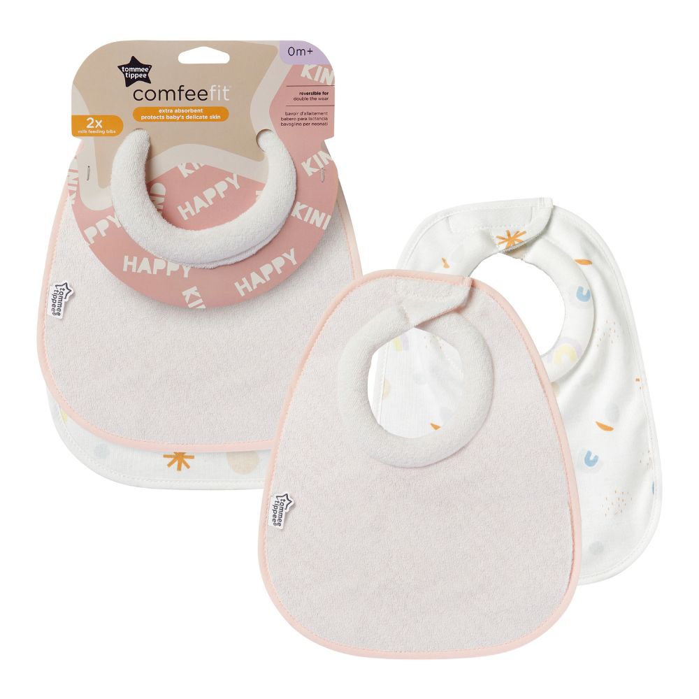 Tommee Tippee-Closer to Nature Milk Feeding Bib - Pack of 2 - Green/Pink