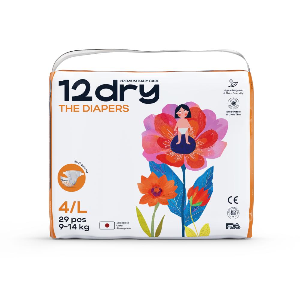 12dry - Premium Baby Care Diapers - Size 4/L - 9-14 kg – 29 Count
