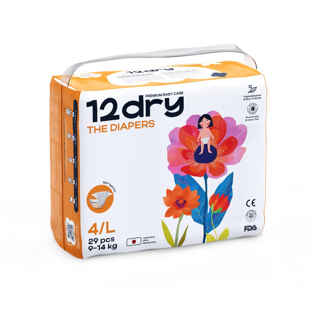 12dry - Premium Baby Care Diapers - Size 4/L - 9-14 kg – 29 Count