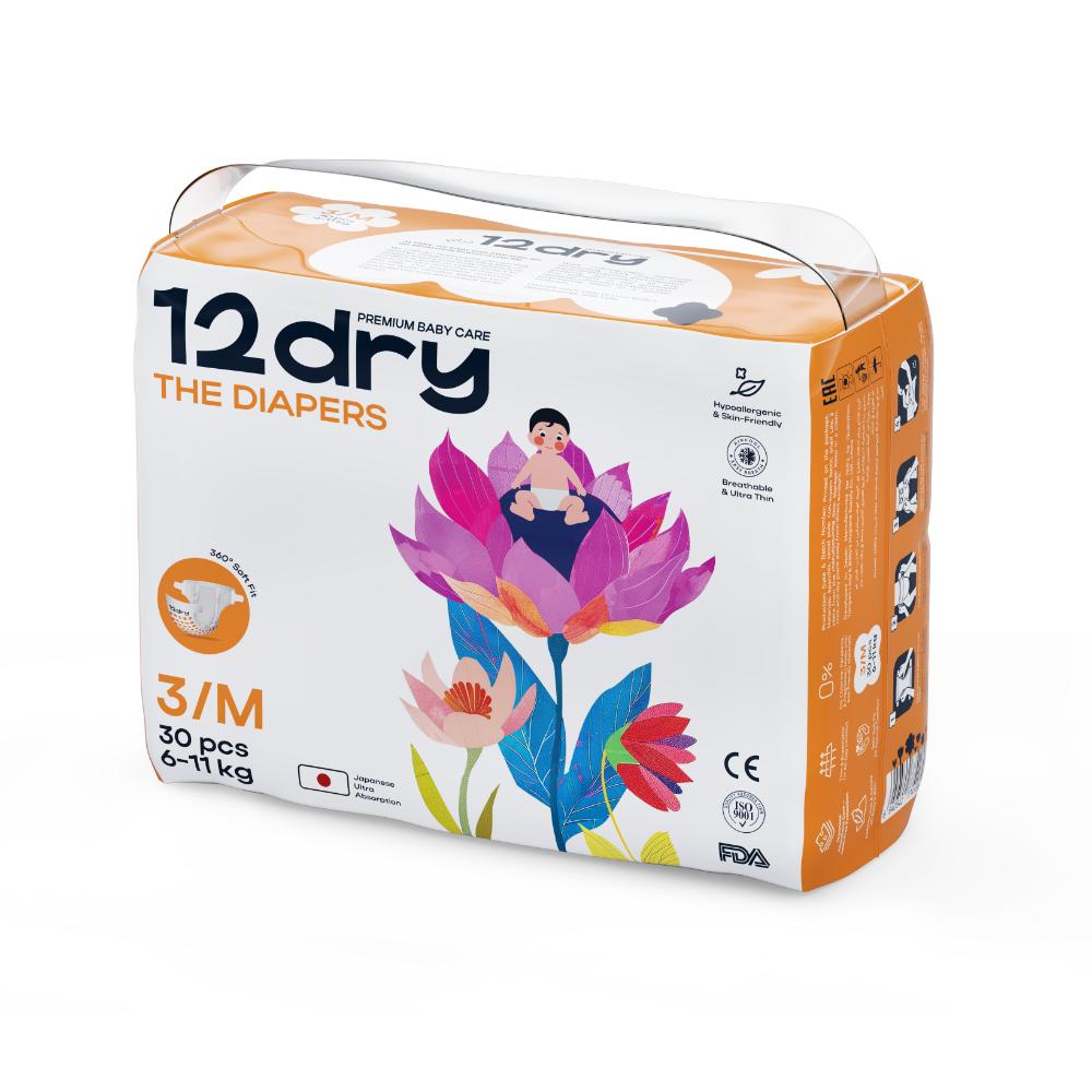 12dry - Premium Baby Care Diapers - Size 3/M - 6-11 kg – 30 Count