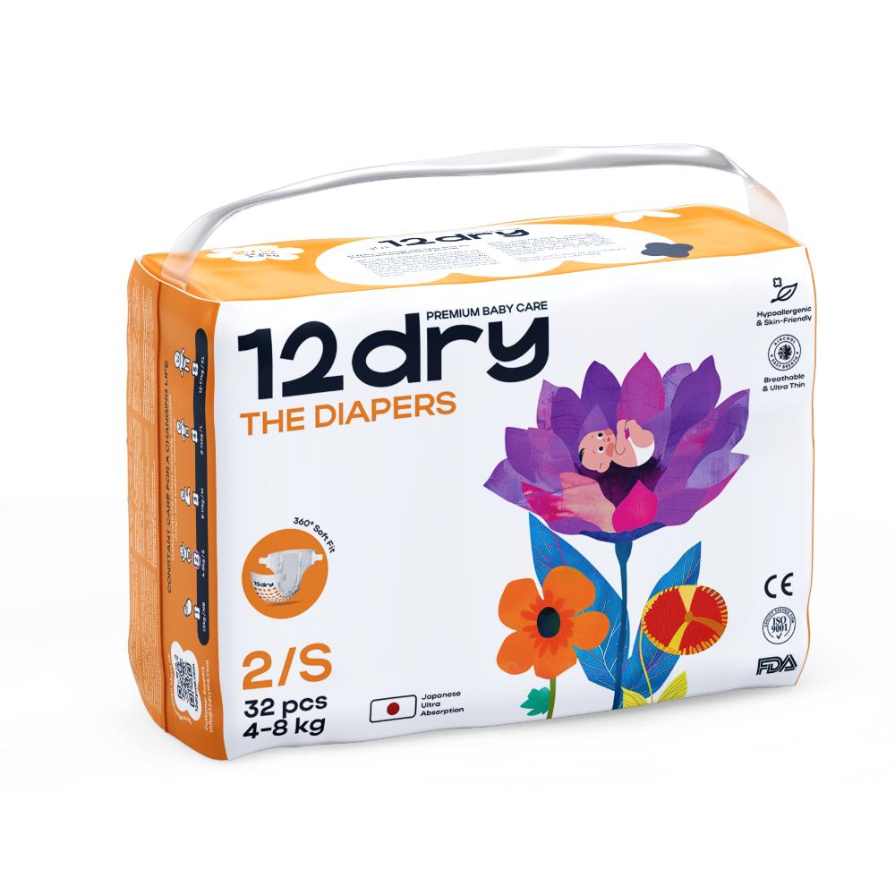 12dry - Premium Baby Care Diapers - Size 2/S - 4-8 kg – 32 Count