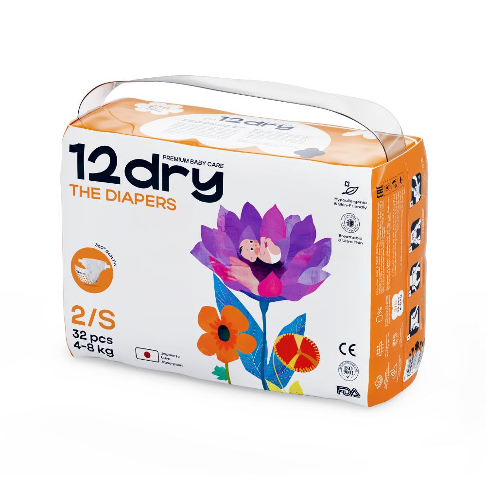 12dry - Premium Baby Care Diapers - Size 2/S - 4-8 kg – 32 Count