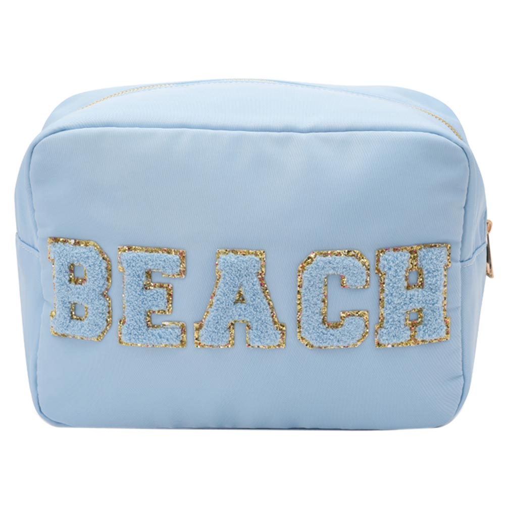 TheHappyTribe - Beach Pouch with Blue Letters - Large - Baby Blue