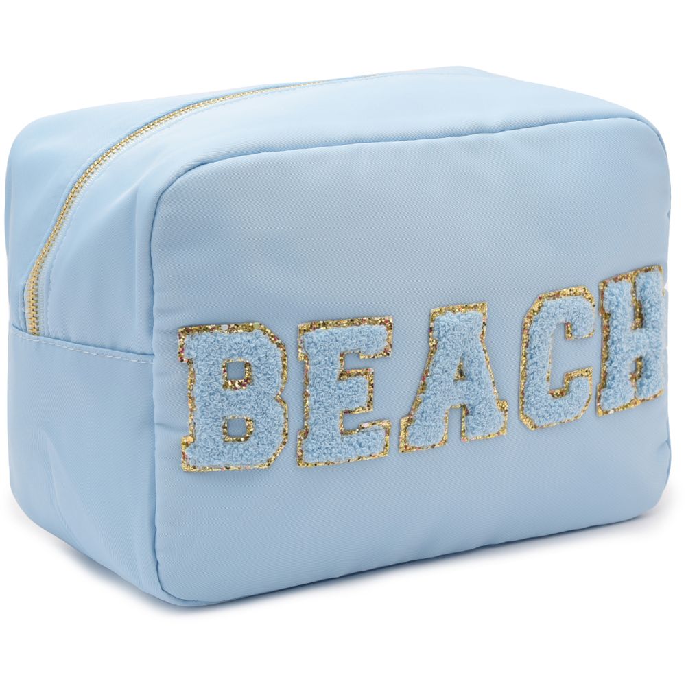 TheHappyTribe - Beach Pouch with Blue Letters - Large - Baby Blue