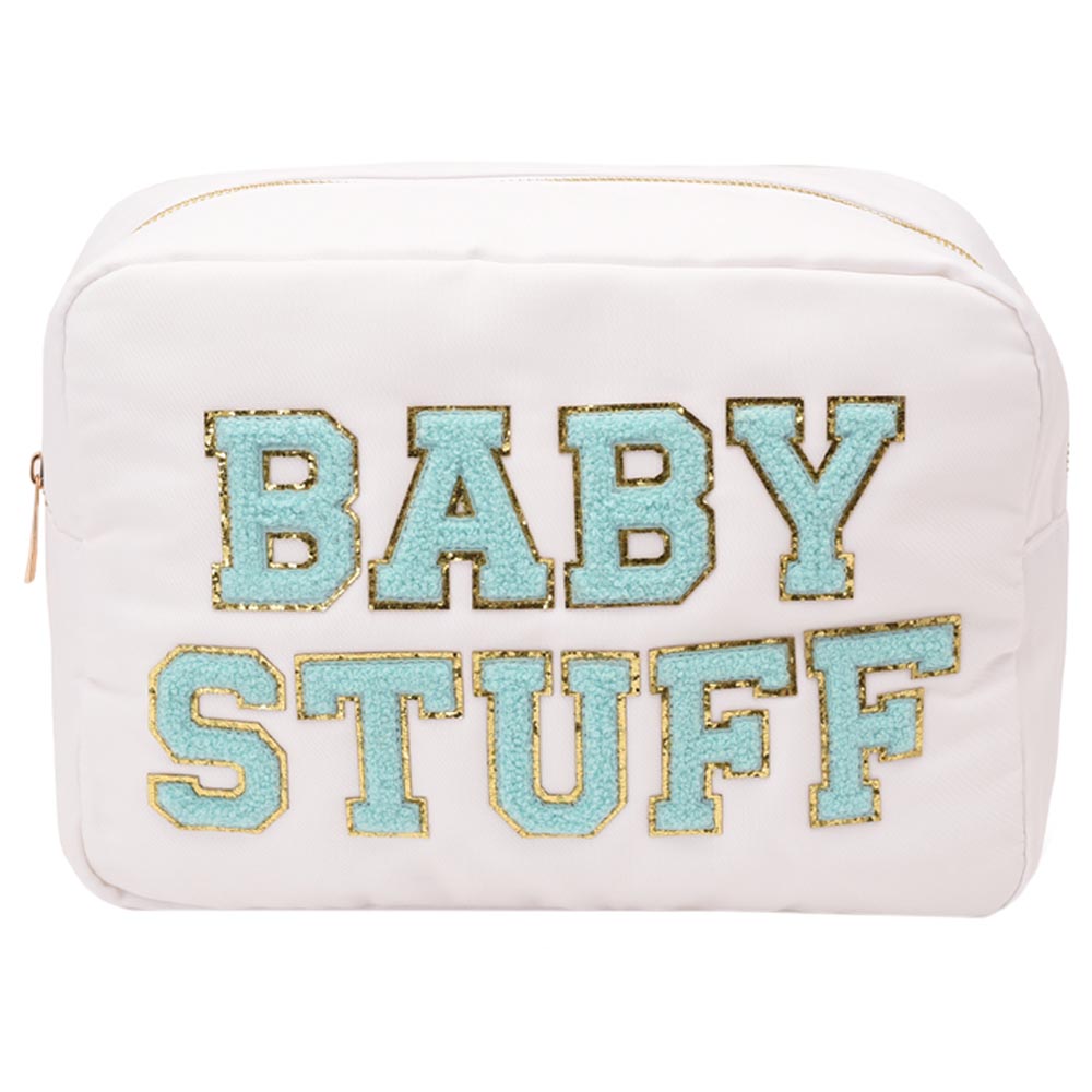 TheHappyTribe - Baby Stuff Pouch with Blue Letters - Large - White