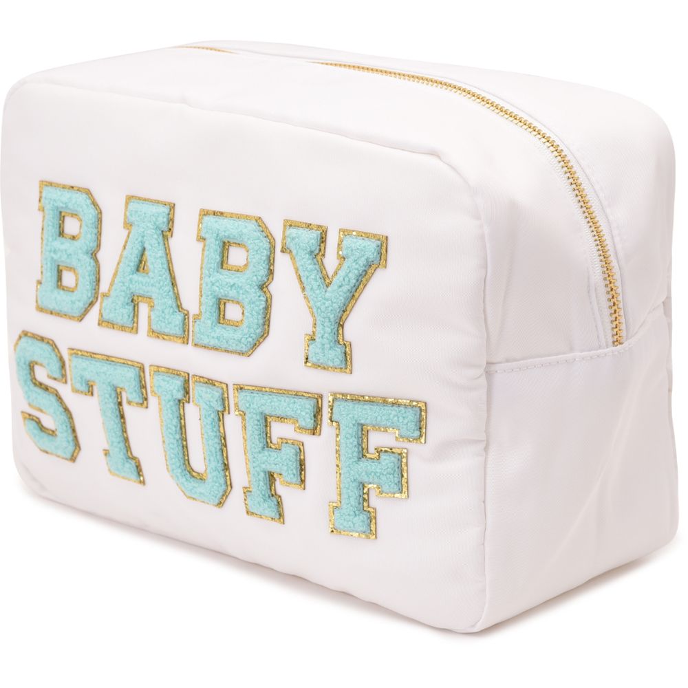 TheHappyTribe - Baby Stuff Pouch with Blue Letters - Large - White