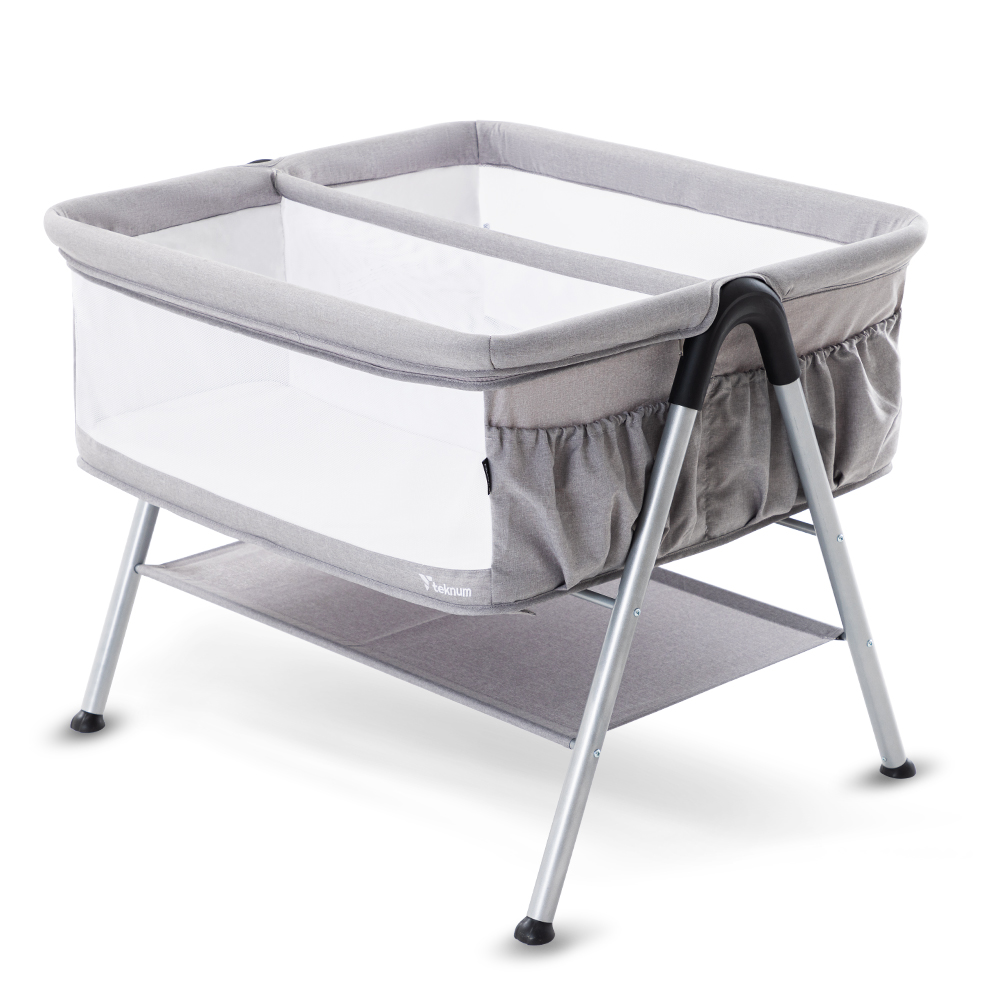 Teknum Fellow 2 Twin Bedside Crib Bassinet - Grey