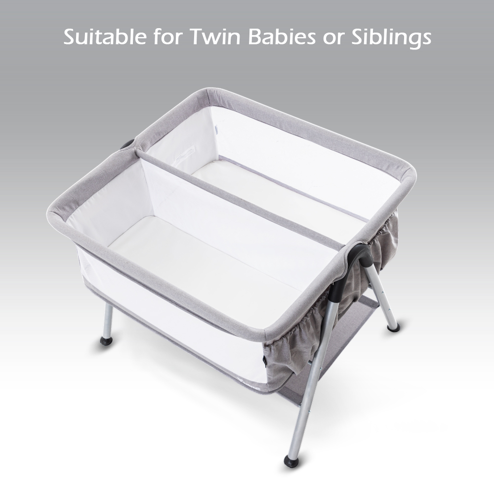 Teknum Fellow 2 Twin Bedside Crib Bassinet - Grey