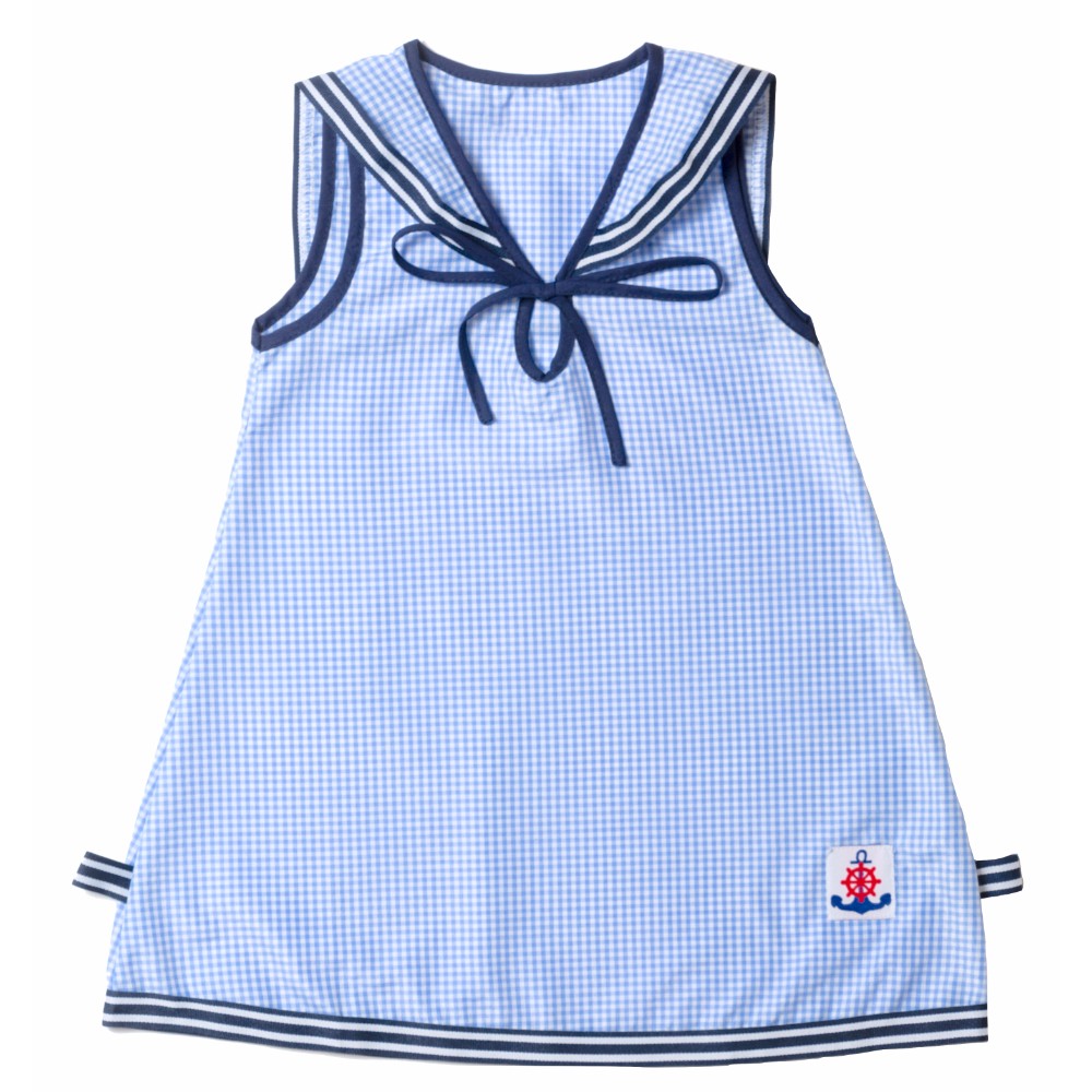 Tamina Marina Karo Print Girls Dress - Light Blue