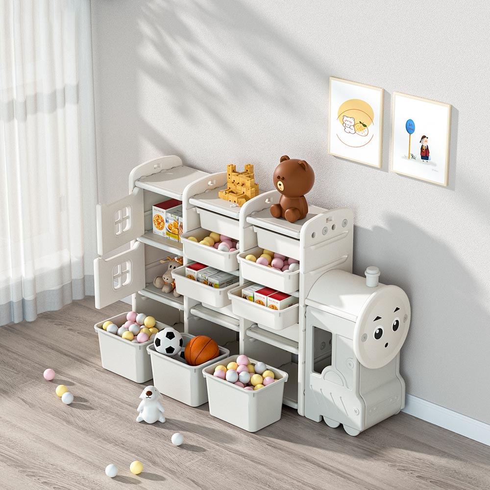 Lovely Baby - Train Storage Rack With 14 Boxes - White