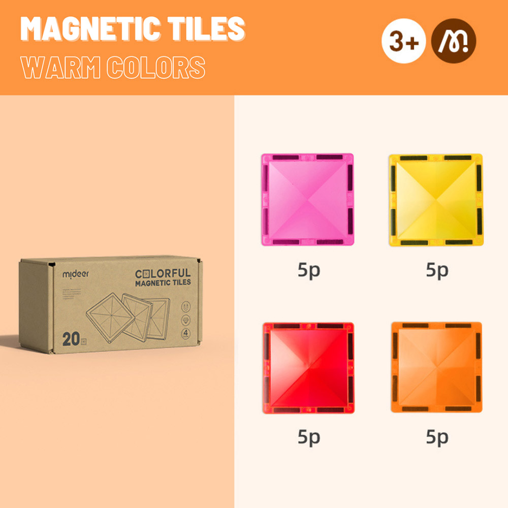Mideer - Magnetic Tiles - Warm Colors - 20pcs
