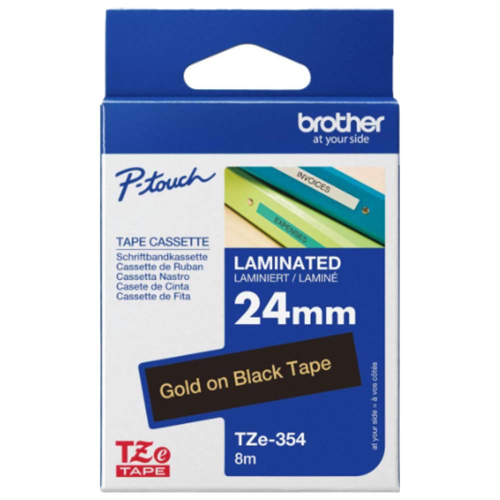 Brother - 24mm Gold On Black Laminated Label Tape TZE-354