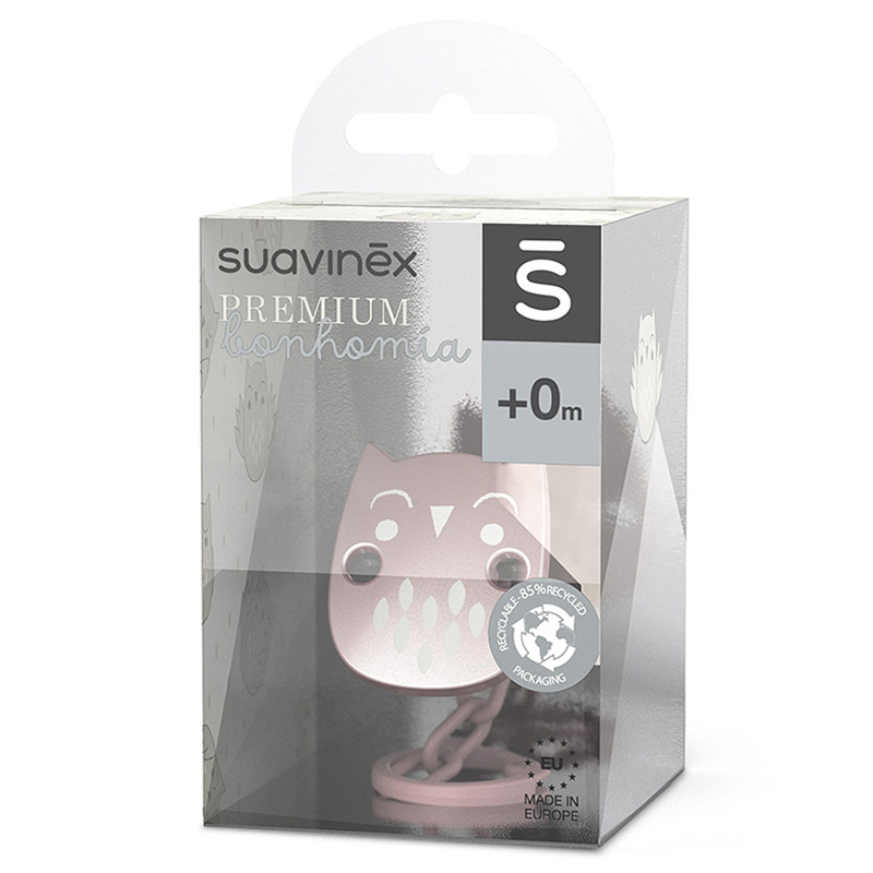 Suavinex - Premium Bonhomia Soother Chain - Owl - Pink