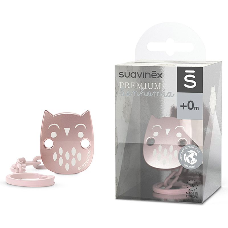 Suavinex - Premium Bonhomia Soother Chain - Owl - Pink