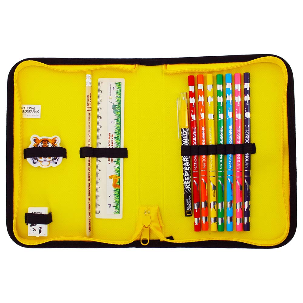 National Geographic Kids - Pencil Case with Coloured Pencils & Accessories