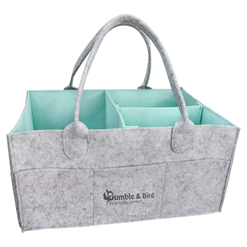 Bumble & Bird - Fabric Diaper Caddy Organizer With Leather Handle - Grey