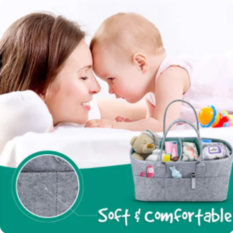 Bumble & Bird - Fabric Diaper Caddy Organizer With Leather Handle - Grey