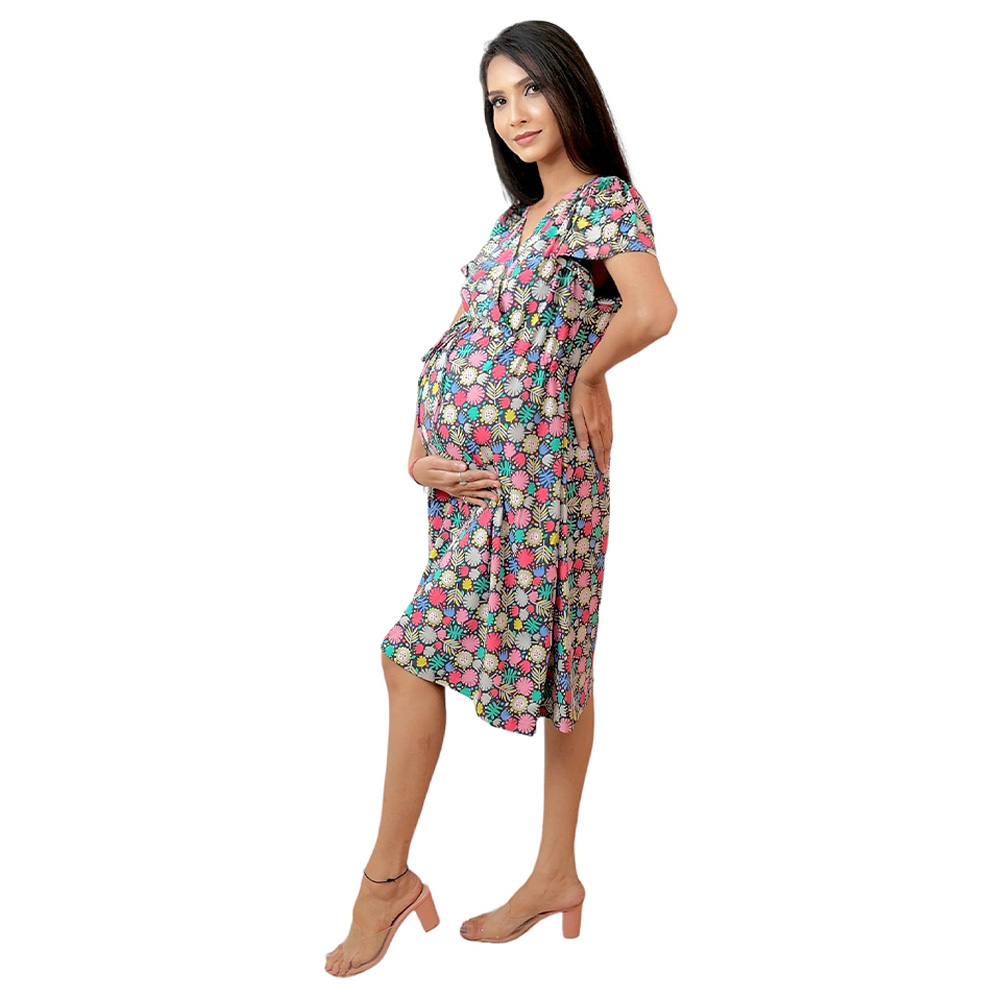 Tummy Organic Cotton Maternity Dress With Drawstring - Multi