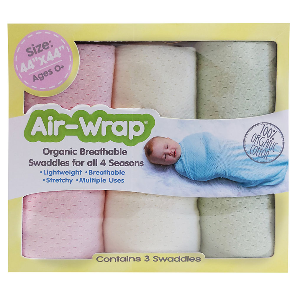 Woombie Old Fashioned Air Wrap And Oraginc Swaddle 3 pcs - Pink, Cream, Green