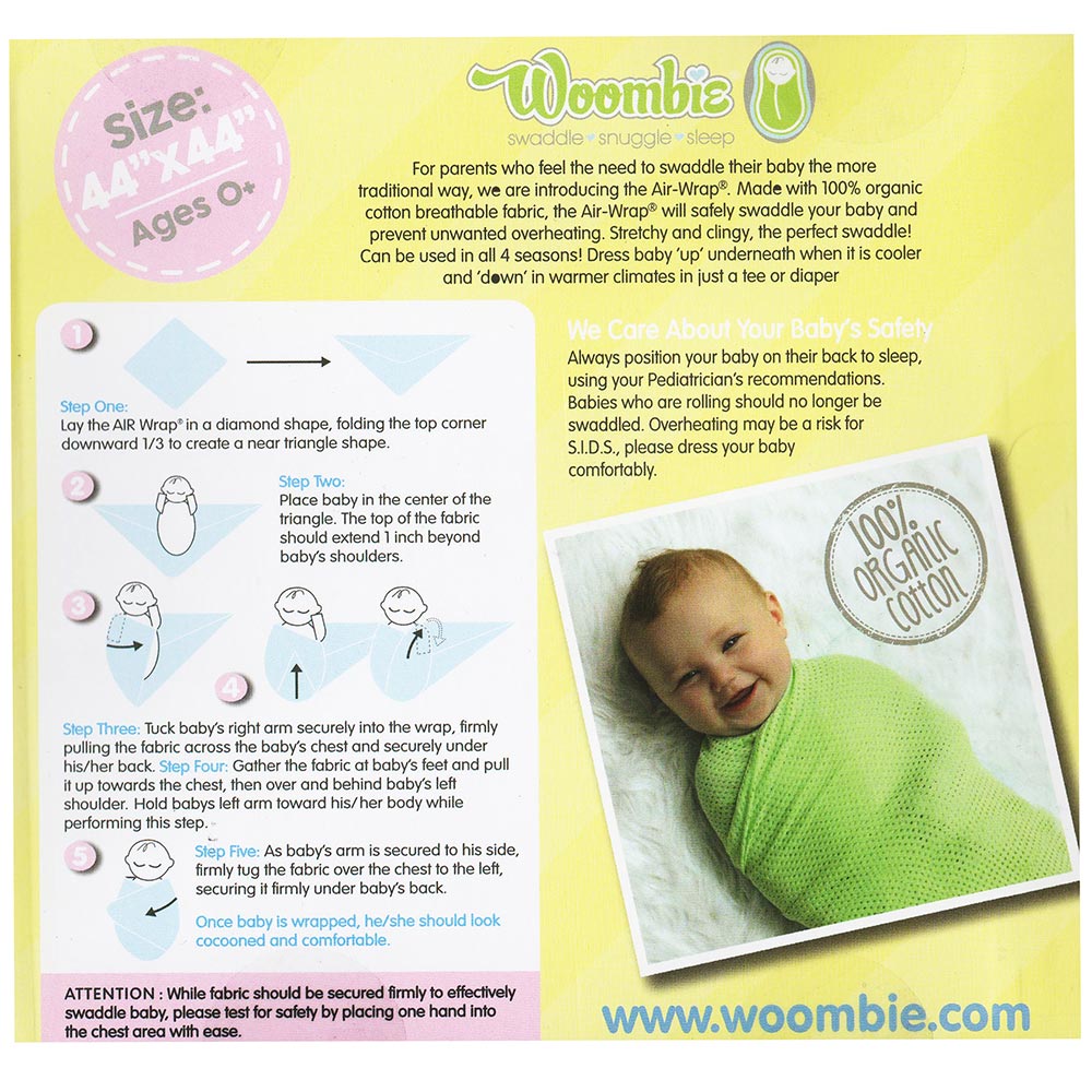 Woombie Old Fashioned Air Wrap And Oraginc Swaddle 3 pcs - Pink, Cream, Green