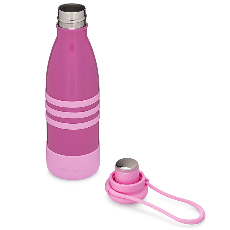 Yumbox Aqua Stainless Steel Bottle - Pacific Pink With Strap - 420ml