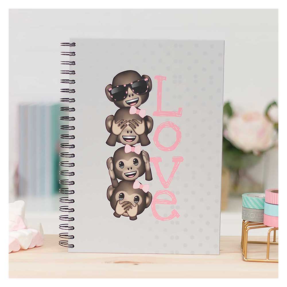 emoji - Love Monkeys Wire-O A4 Notebook - Brown