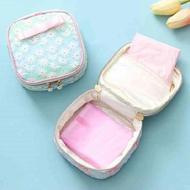 UKR - Flower Embroidered Toiletry Bag - Pink/Blue