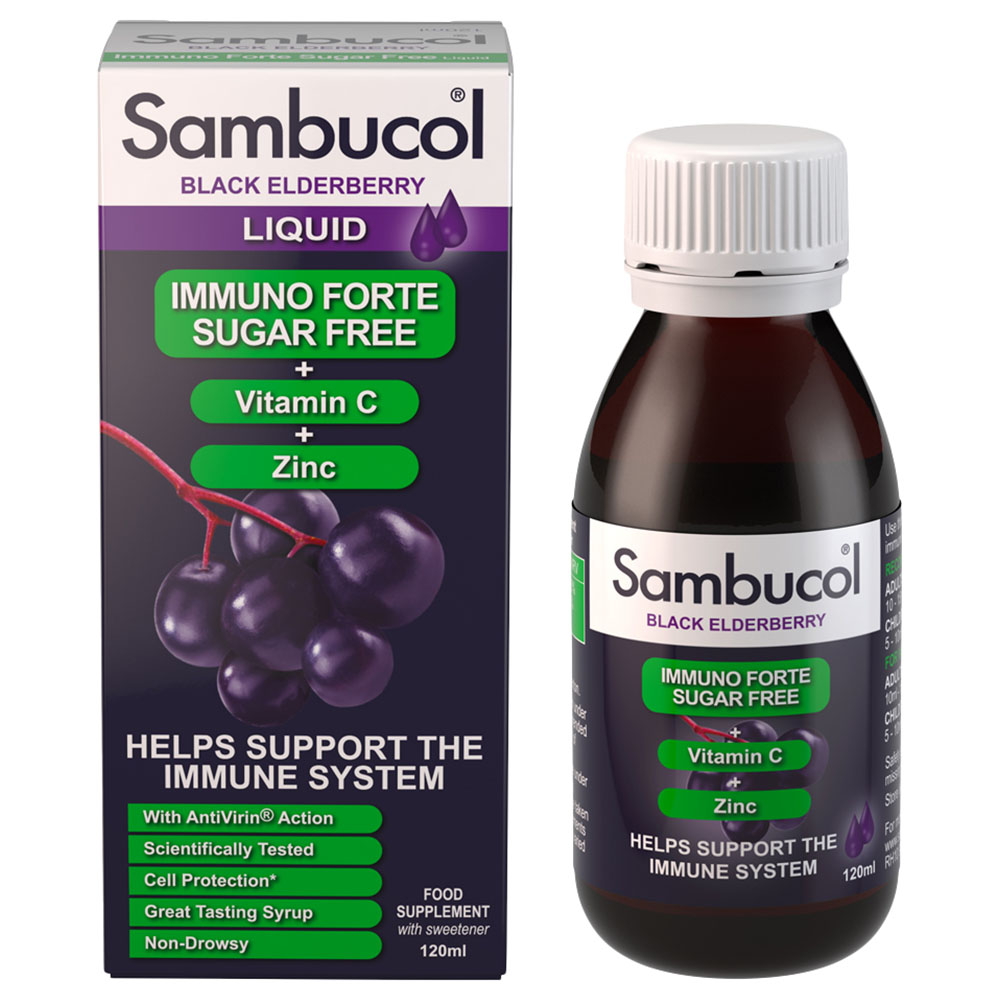 Sambucol - Immuno Forte Syrup with Sugar-Free Vitamin C for Immune Support, 120 ml