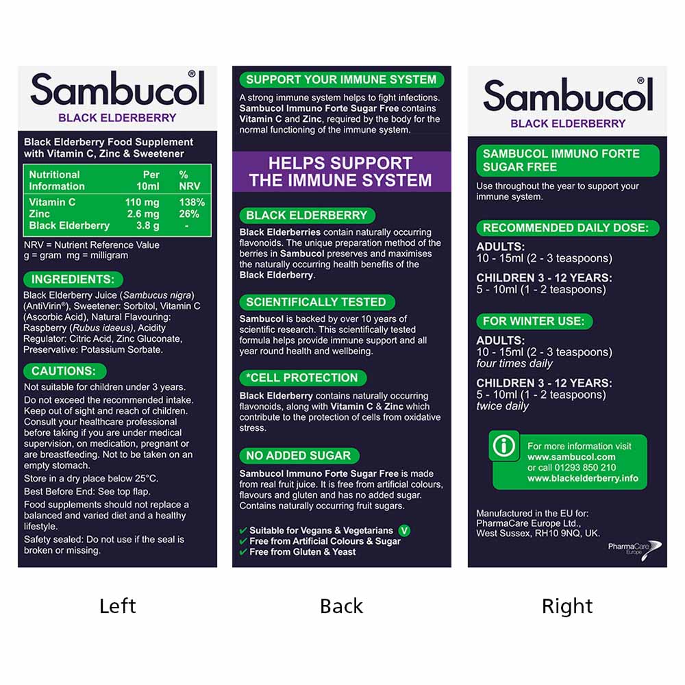 Sambucol - Immuno Forte Syrup with Sugar-Free Vitamin C for Immune Support, 120 ml