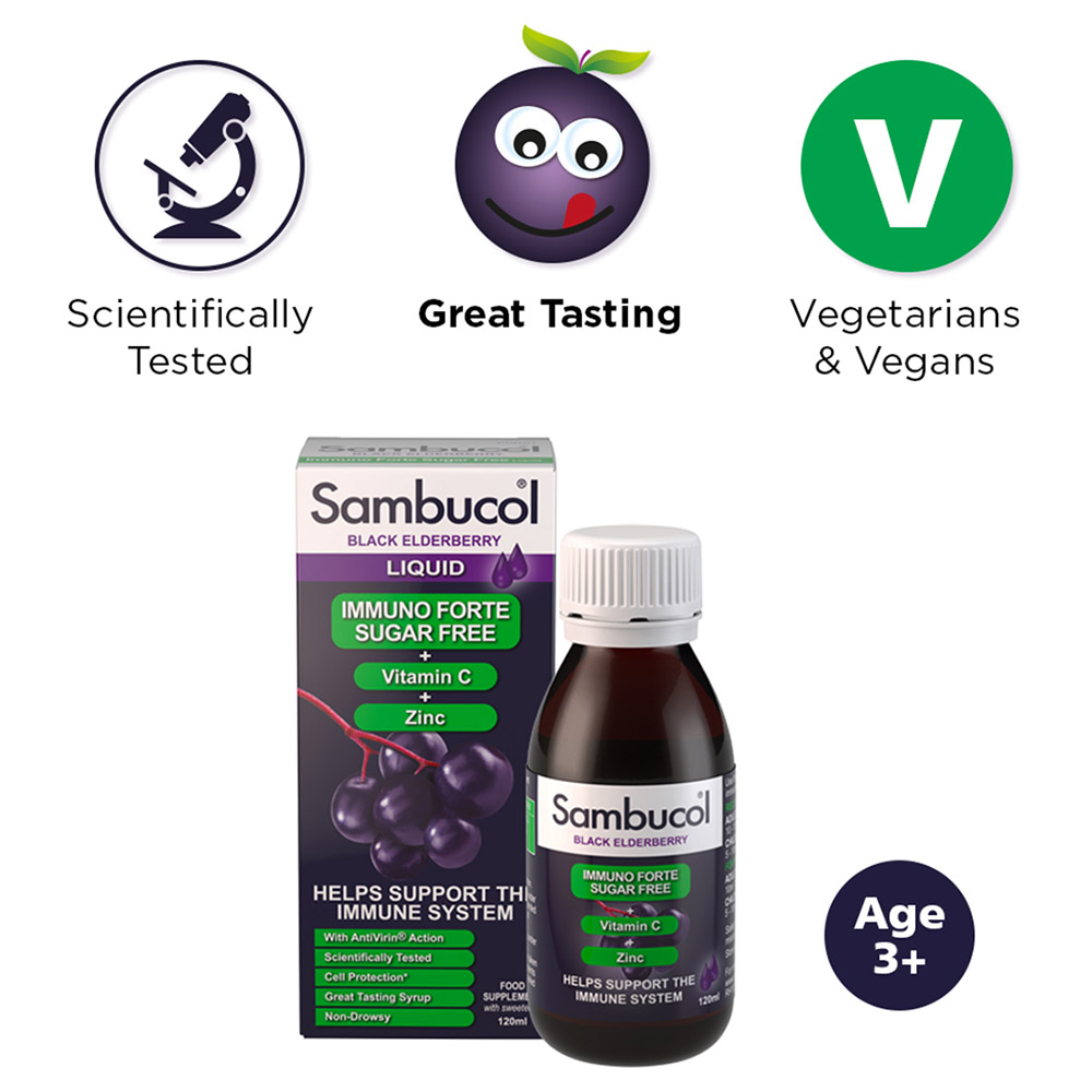 Sambucol - Immuno Forte Syrup with Sugar-Free Vitamin C for Immune Support, 120 ml