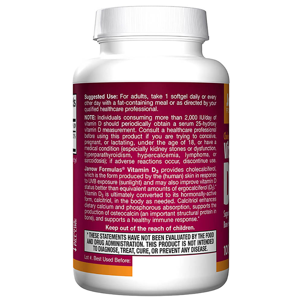 Jarrow Formulas - Vitamin D3 2500 IU Softgels 62.5mcg - 100s
