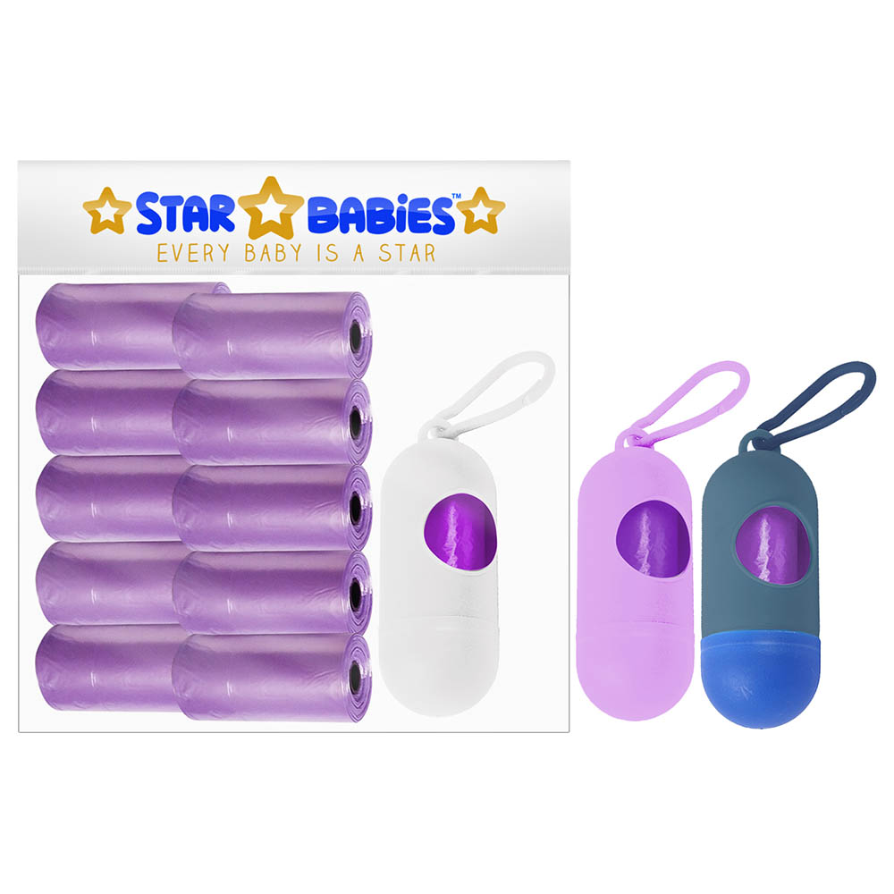 Star Babies - Pack of 10/150 Bags Scented Nappy Bag Lavender & Assorted Dispenser