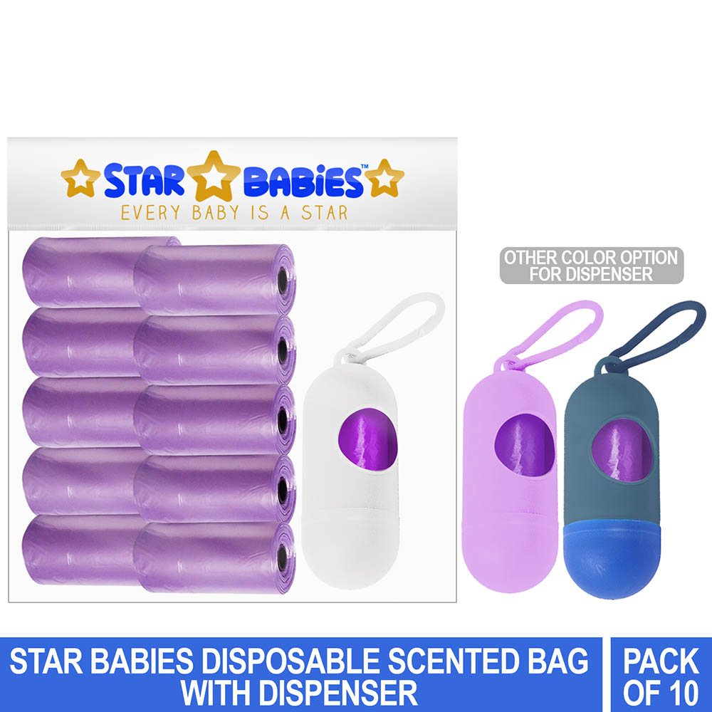 Star Babies - Pack of 10/150 Bags Scented Nappy Bag Lavender & Assorted Dispenser