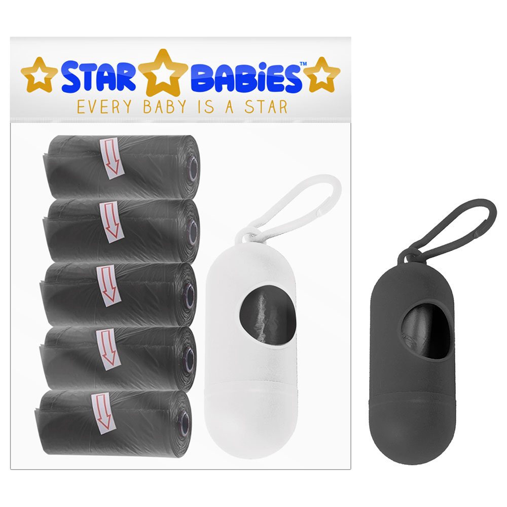 Star Babies - Pack of 5/75 Bags Scented Nappy Bag Black & Assorted Dispenser