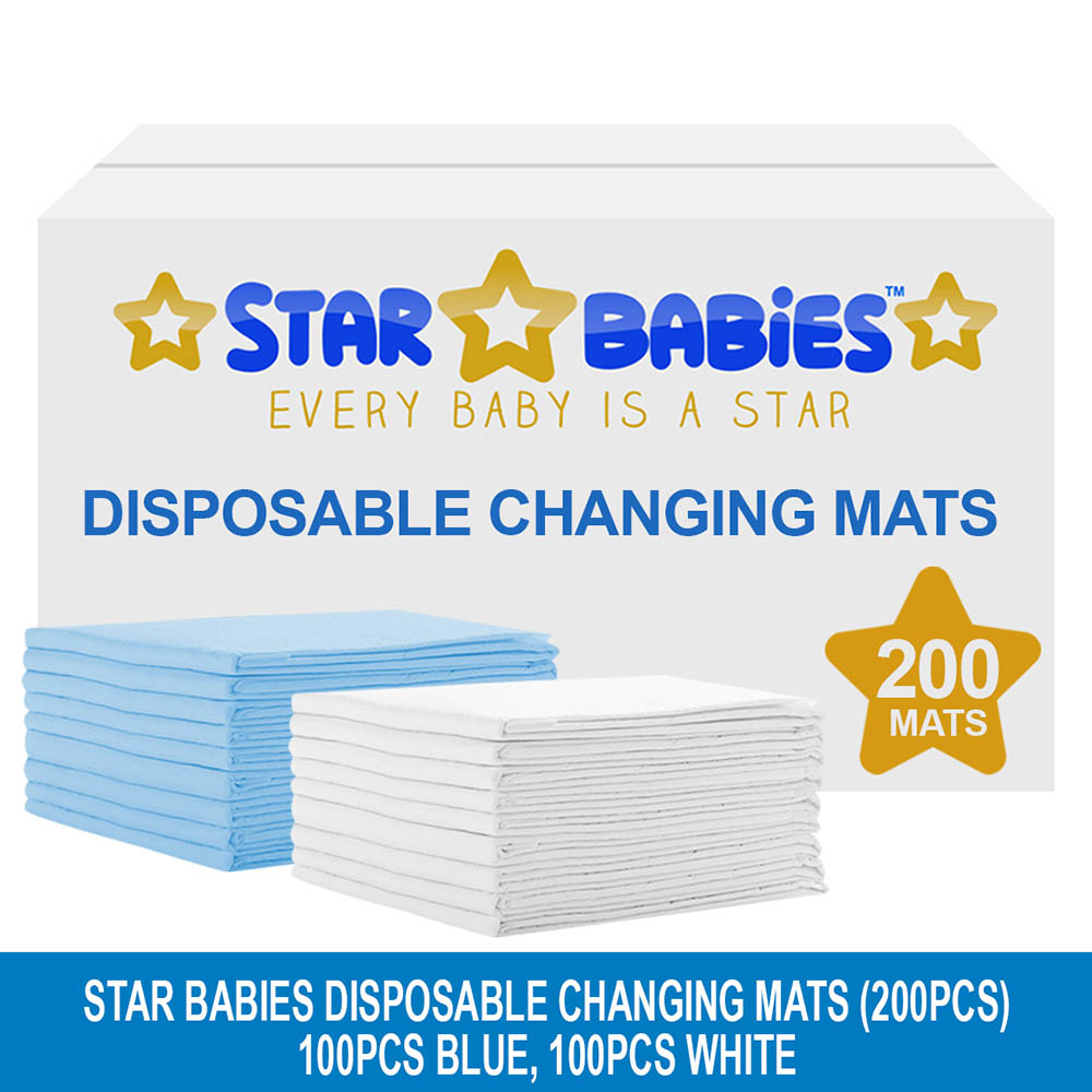 Star Babies - Disposable Changing mats (45x60cm) Large 200 pcs - Blue/White