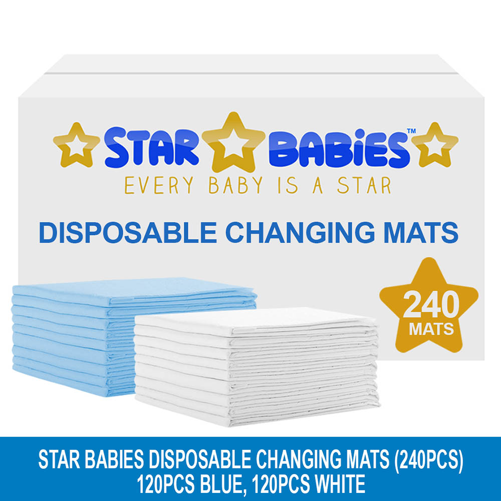 Star Babies - Disposable Changing mats (45x60cm) Large, Pack of 240 - Blue/White