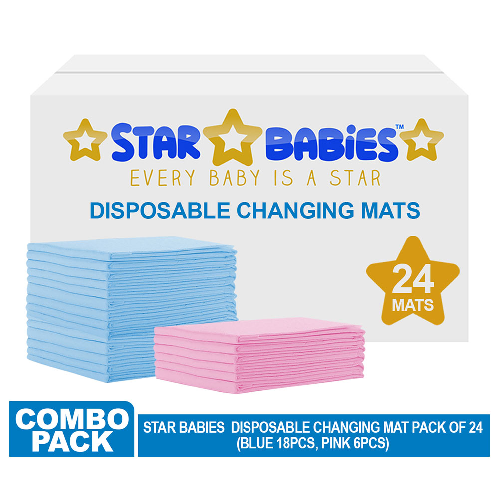 Star Babies - Disposable Changing mats (45x60cm) Large, Pack of 24 - Blue/Pink