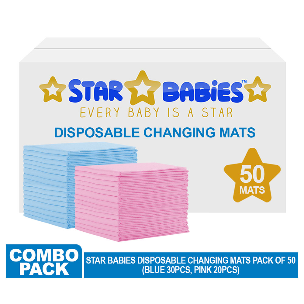 Star Babies - Disposable Changing mats (45x60cm) Large, Pack of 50 - Blue/Pink