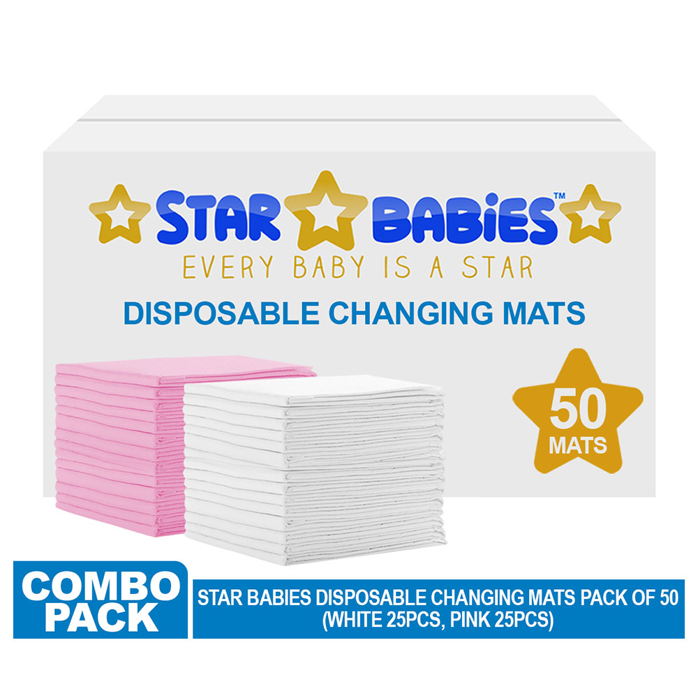 Star Babies - Disposable Changing mats (45x60cm) Large, Pack of 50 - White/Pink