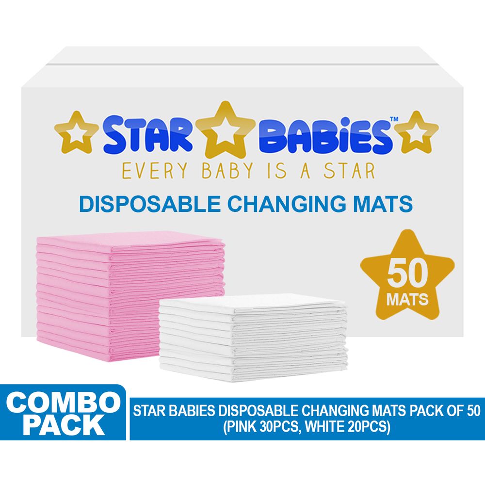 Star Babies - Disposable Changing mats (45x60cm) Large, Pack of 50 - Assorted